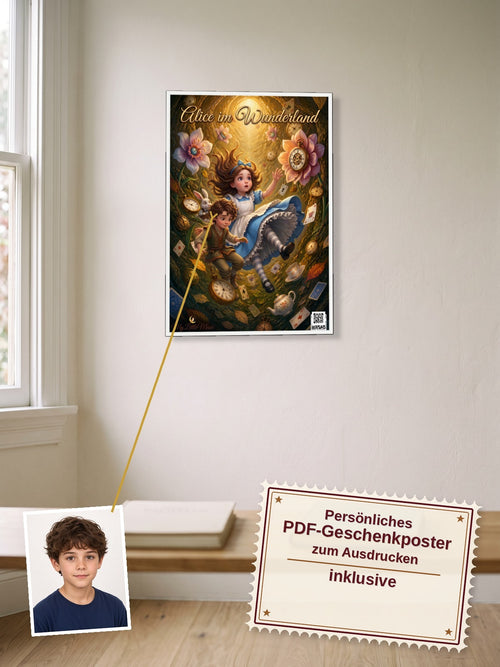 Alice im Wunderland — Dein personalisierbares Hörspiel — persönliches PDF-Geschenkposter zum Ausdrucken inklusive