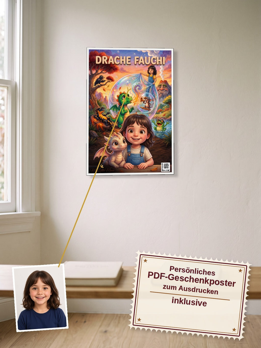 Fauchi im Drachenland — Dein personalisierbares Hörspiel — persönliches PDF-Geschenkposter zum Ausdrucken inklusive