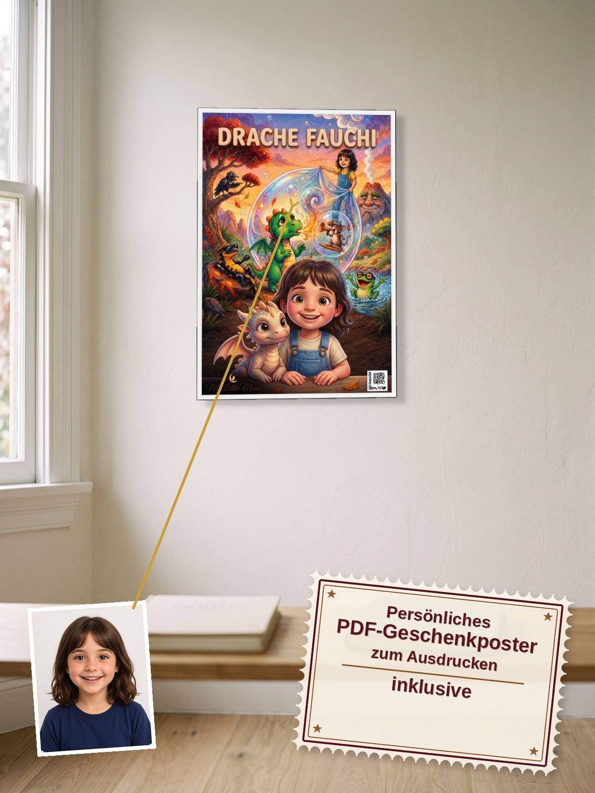 Fauchi im Drachenland — Dein personalisierbares Hörspiel — persönliches PDF-Geschenkposter zum Ausdrucken inklusive