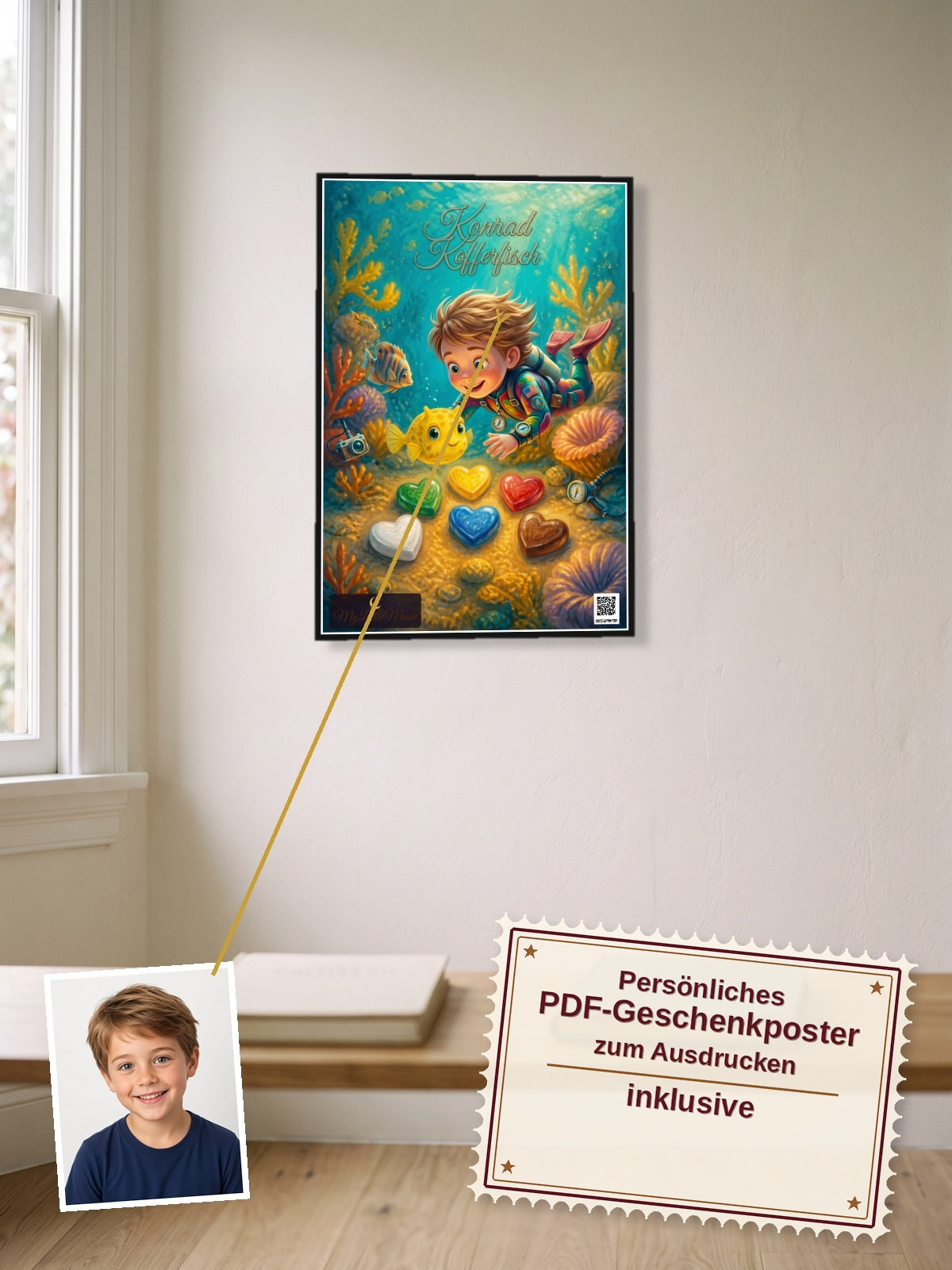 Konrad und die Herzenssteine — Dein personalisierbares Hörspiel — persönliches PDF-Geschenkposter zum Ausdrucken inklusive