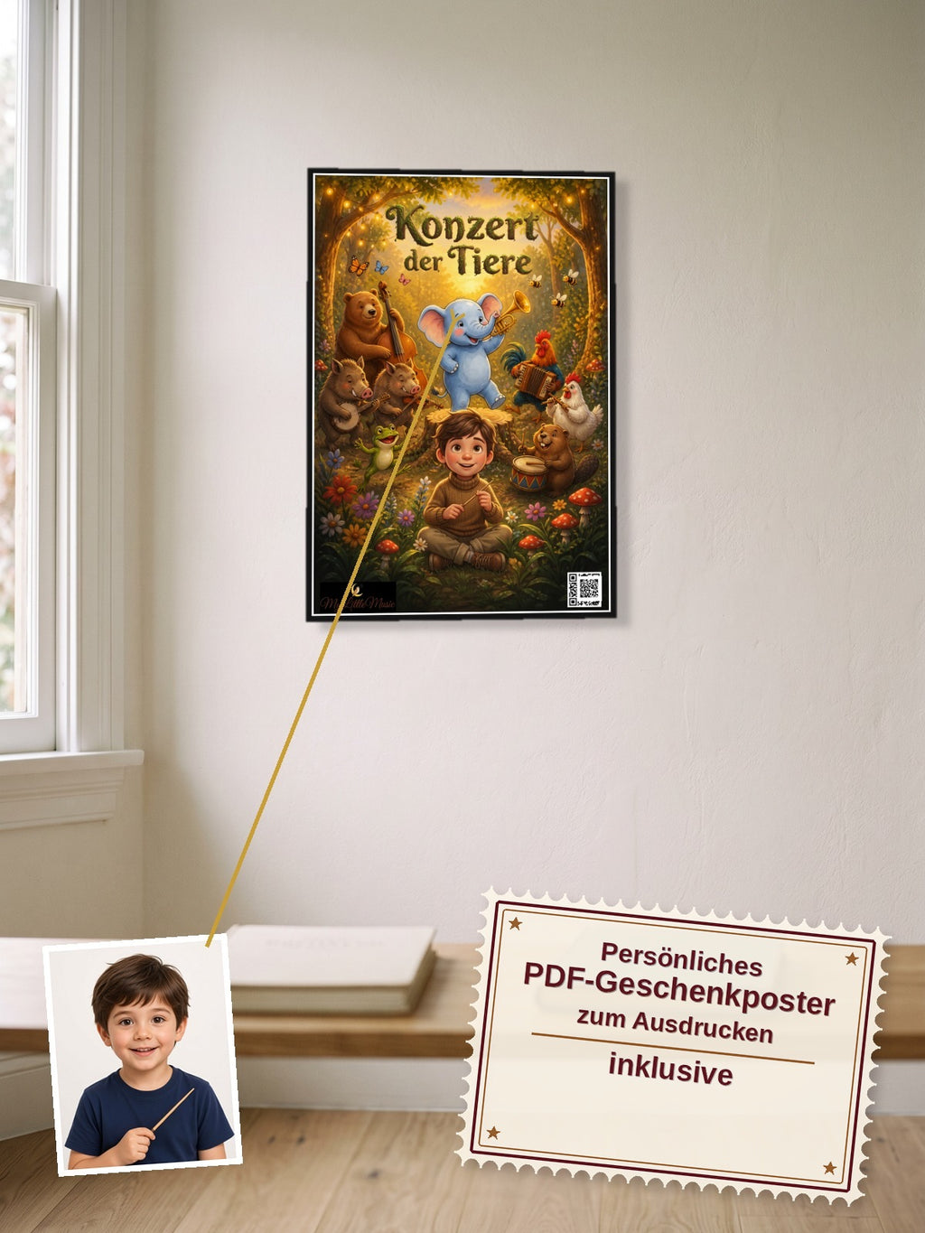 Konzert der Tiere — Dein personalisierbares Hörspiel — persönliches PDF-Geschenkposter zum Ausdrucken inklusive