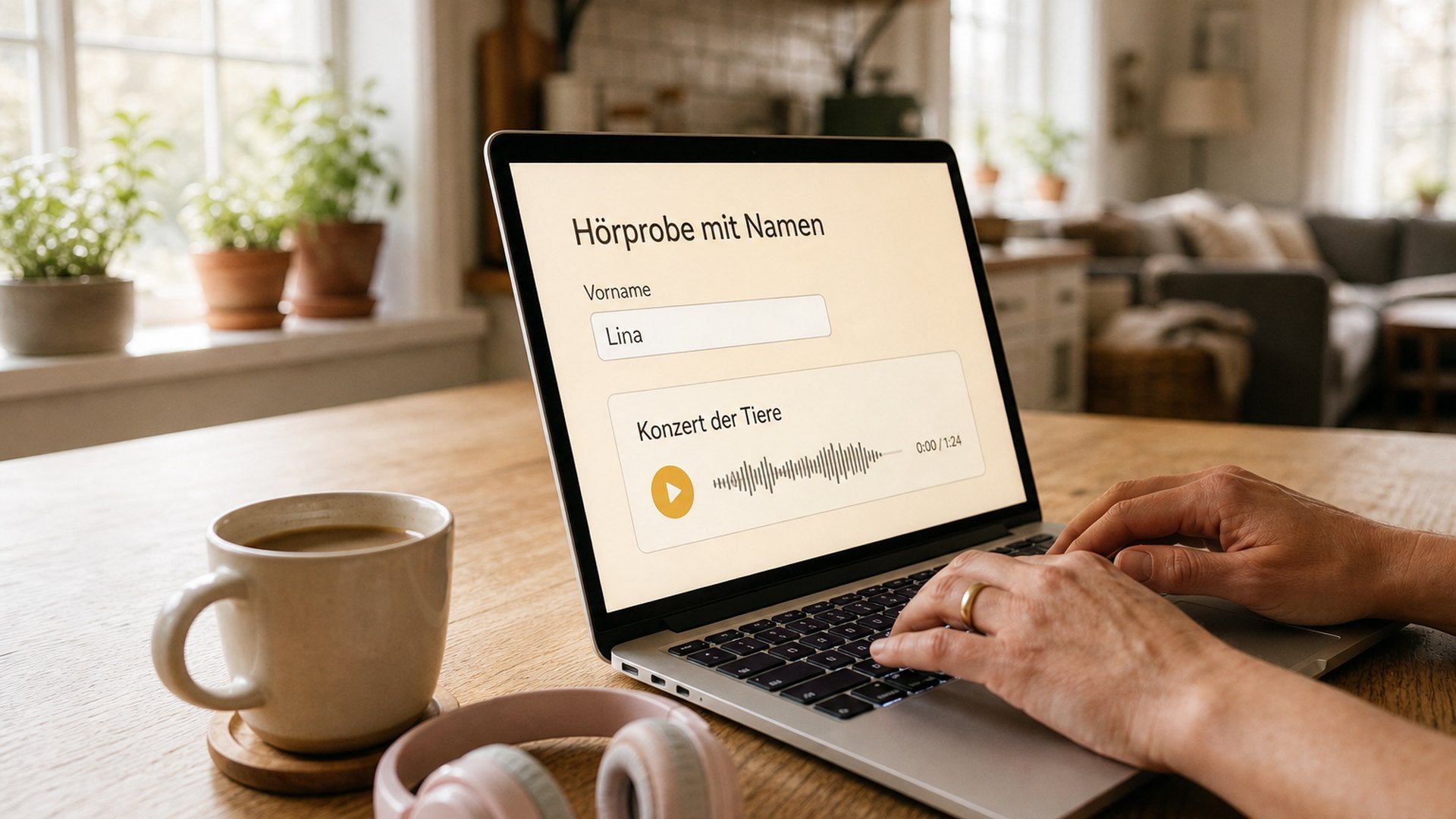 Hörprobe am Laptop: Vorname eintragen und das Stück anhören
